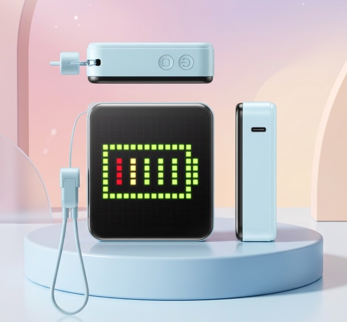 Portable Power Bank with Pixel Display